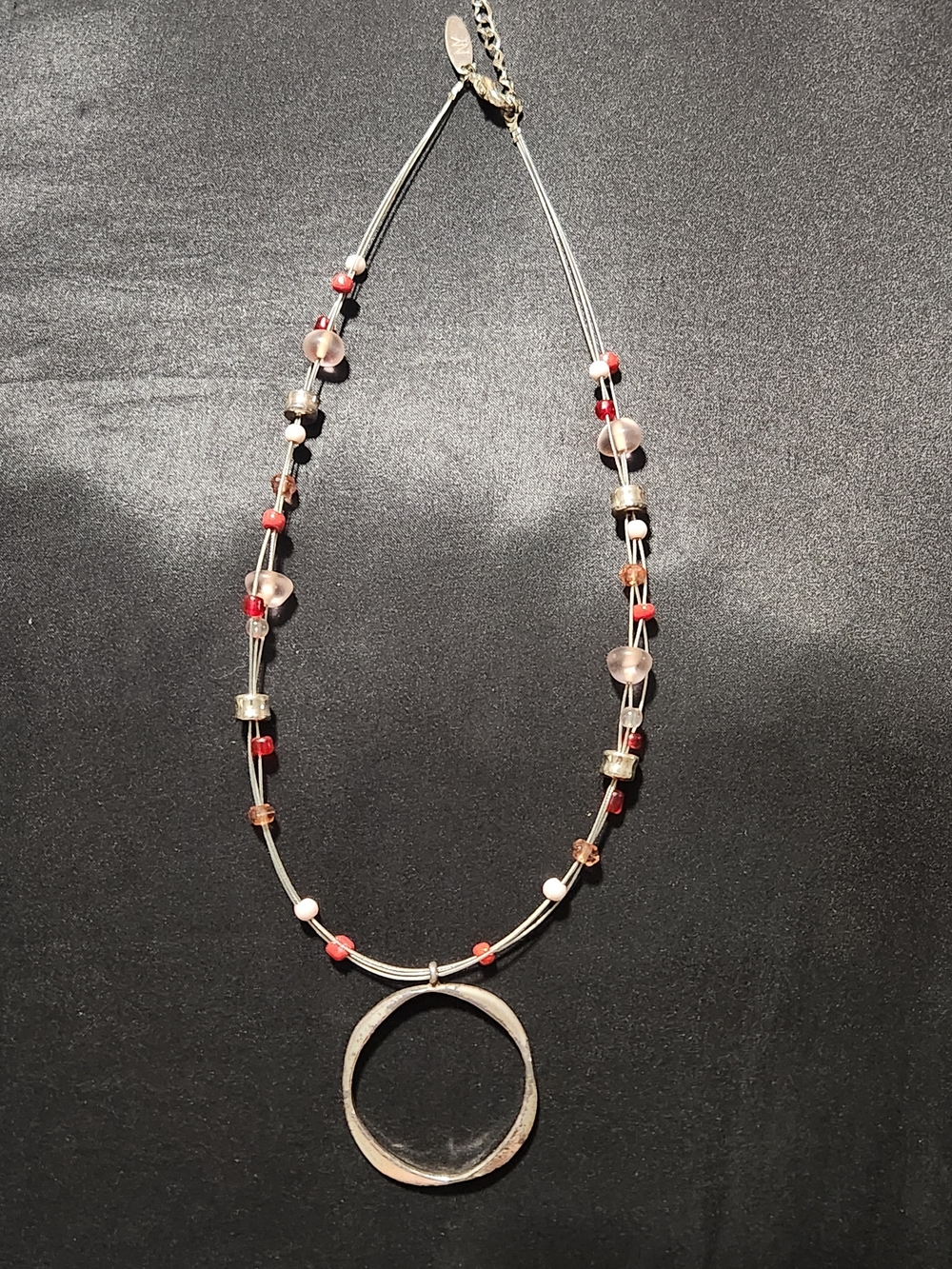 ​Vintage NY New York & Co Multi-Strand Illusion Necklace, Red Pink Glass Seed